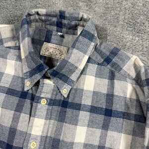 Vintage Armani Jeans Blue White Madras Plaid Flannel Shirt Shacket Heavy XL